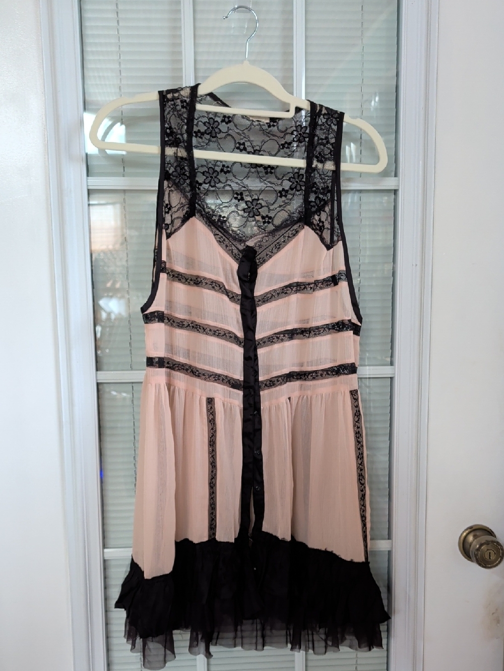 Free People Seeveless Pink Lace-Trimmed Layered Dress with Black Accents